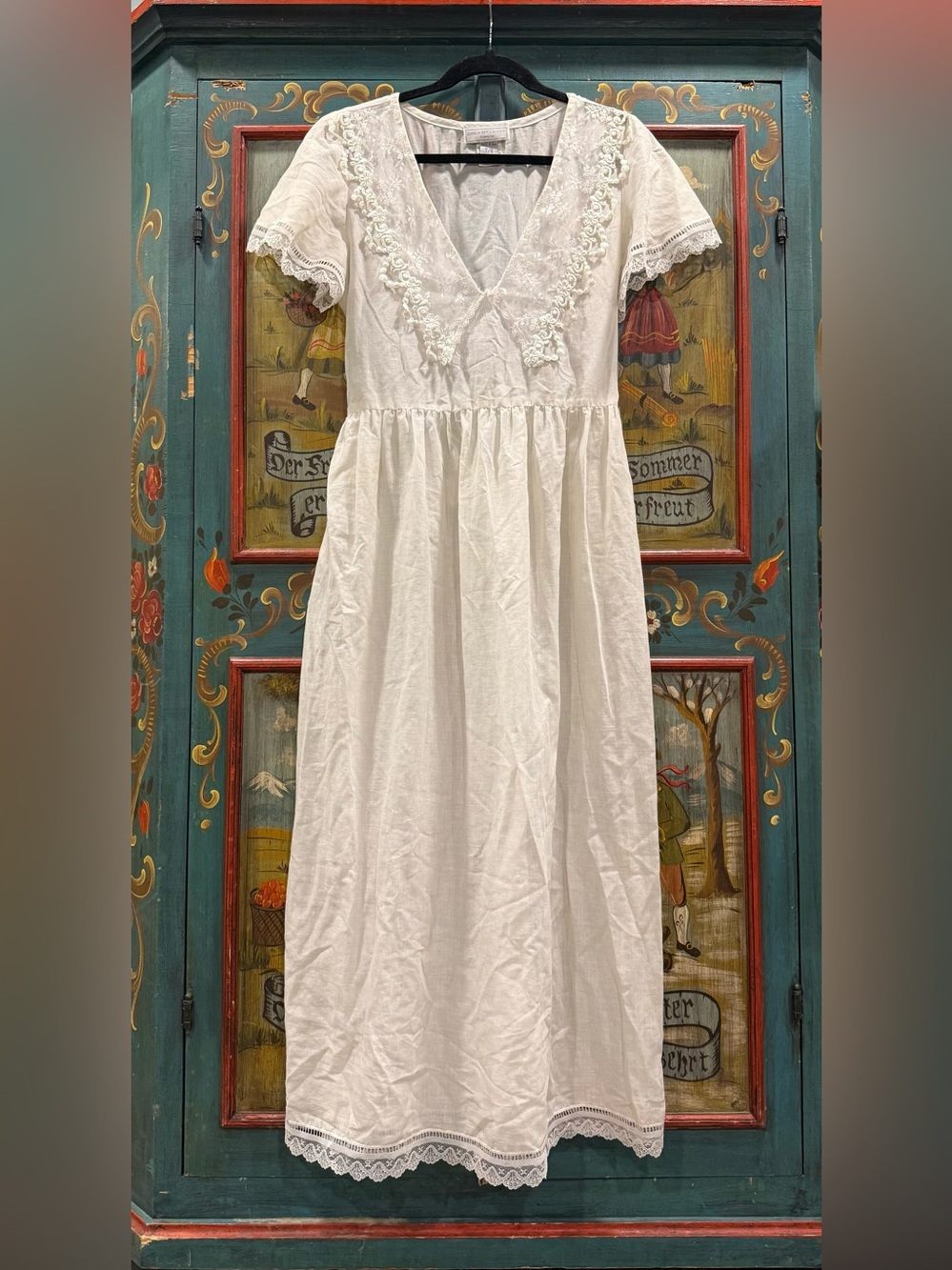 Gunne Sax Jessica McClintock White Cotton Lace Trim Nap Dress Gardening Gown 7/8
